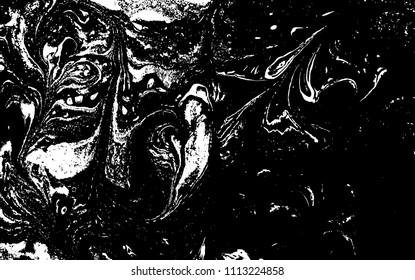 Black and white liquid texture. Hand drawn marbling illustration. Abstract vector background. Monochrome marble pattern.