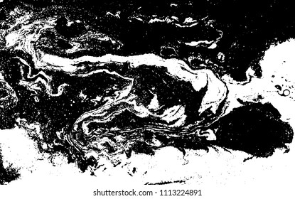 Black and white liquid texture. Hand drawn marbling illustration. Abstract vector background. Monochrome marble pattern.