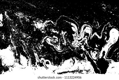 Black and white liquid texture. Hand drawn marbling illustration. Abstract vector background. Monochrome marble pattern.