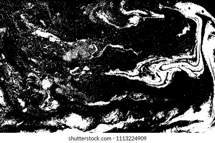 Black and white liquid texture. Hand drawn marbling illustration. Abstract vector background. Monochrome marble pattern.