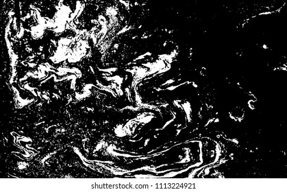 Black and white liquid texture. Hand drawn marbling illustration. Abstract vector background. Monochrome marble pattern.