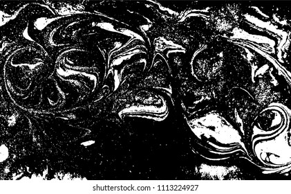 Black and white liquid texture. Hand drawn marbling illustration. Abstract vector background. Monochrome marble pattern.