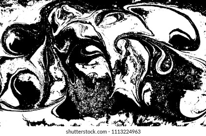 Black and white liquid texture. Hand drawn marbling illustration. Abstract vector background. Monochrome marble pattern.