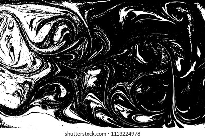 Black and white liquid texture. Hand drawn marbling illustration. Abstract vector background. Monochrome marble pattern.
