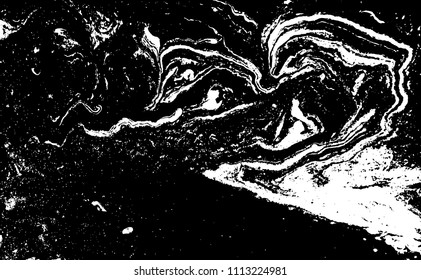 Black and white liquid texture. Hand drawn marbling illustration. Abstract vector background. Monochrome marble pattern.