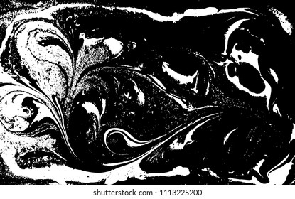 Black and white liquid texture. Hand drawn marbling illustration. Abstract vector background. Monochrome marble pattern.