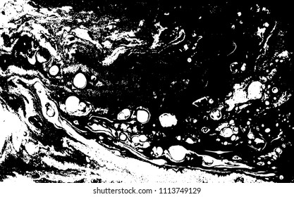 Black and white liquid texture. Hand drawn marbling illustration. Abstract vector background. Monochrome marble pattern.