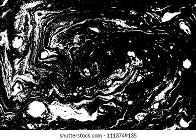 Black and white liquid texture. Hand drawn marbling illustration. Abstract vector background. Monochrome marble pattern.