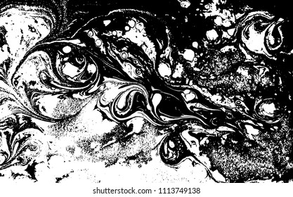 Black and white liquid texture. Hand drawn marbling illustration. Abstract vector background. Monochrome marble pattern.