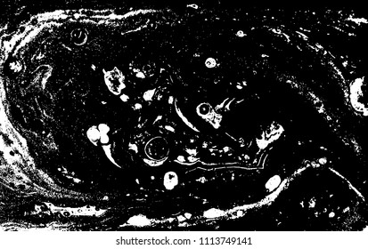 Black and white liquid texture. Hand drawn marbling illustration. Abstract vector background. Monochrome marble pattern.
