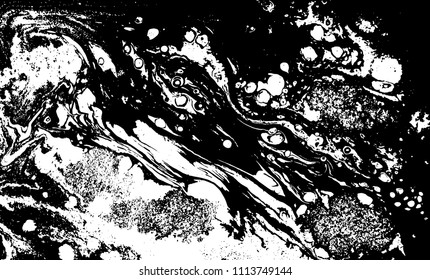 Black and white liquid texture. Hand drawn marbling illustration. Abstract vector background. Monochrome marble pattern.