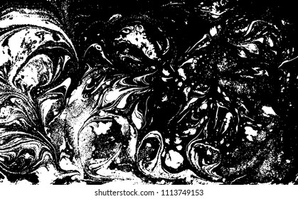 Black and white liquid texture. Hand drawn marbling illustration. Abstract vector background. Monochrome marble pattern.