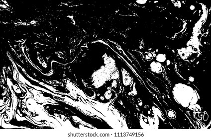 Black and white liquid texture. Hand drawn marbling illustration. Abstract vector background. Monochrome marble pattern.