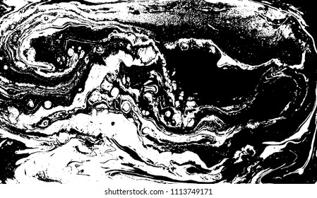 Black and white liquid texture. Hand drawn marbling illustration. Abstract vector background. Monochrome marble pattern.