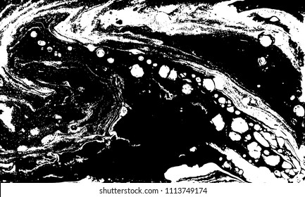 Black and white liquid texture. Hand drawn marbling illustration. Abstract vector background. Monochrome marble pattern.