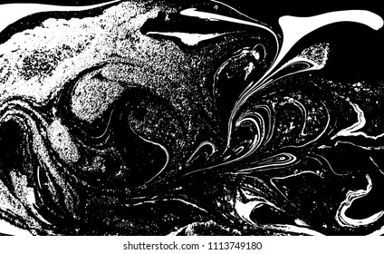 Black and white liquid texture. Hand drawn marbling illustration. Abstract vector background. Monochrome marble pattern.
