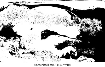 Black and white liquid texture. Hand drawn marbling illustration. Abstract vector background. Monochrome marble pattern.
