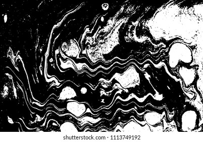 Black and white liquid texture. Hand drawn marbling illustration. Abstract vector background. Monochrome marble pattern.