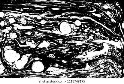 Black and white liquid texture. Hand drawn marbling illustration. Abstract vector background. Monochrome marble pattern.