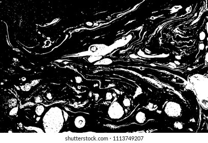 Black and white liquid texture. Hand drawn marbling illustration. Abstract vector background. Monochrome marble pattern.