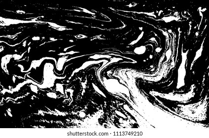Black and white liquid texture. Hand drawn marbling illustration. Abstract vector background. Monochrome marble pattern.