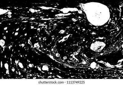 Black and white liquid texture. Hand drawn marbling illustration. Abstract vector background. Monochrome marble pattern.