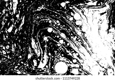 Black and white liquid texture. Hand drawn marbling illustration. Abstract vector background. Monochrome marble pattern.