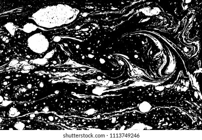 Black and white liquid texture. Hand drawn marbling illustration. Abstract vector background. Monochrome marble pattern.