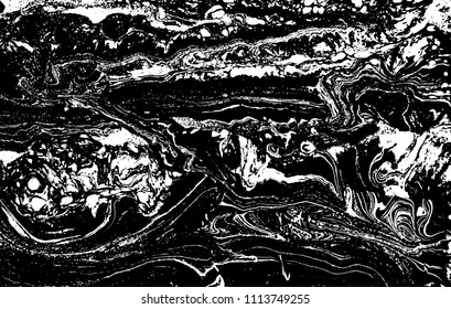 Black and white liquid texture. Hand drawn marbling illustration. Abstract vector background. Monochrome marble pattern.