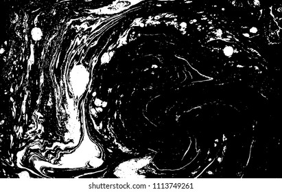 Black and white liquid texture. Hand drawn marbling illustration. Abstract vector background. Monochrome marble pattern.