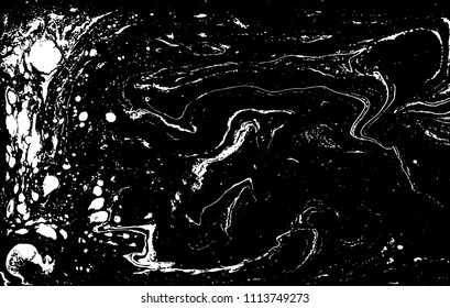 Black and white liquid texture. Hand drawn marbling illustration. Abstract vector background. Monochrome marble pattern.
