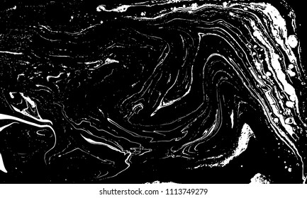 Black and white liquid texture. Hand drawn marbling illustration. Abstract vector background. Monochrome marble pattern.