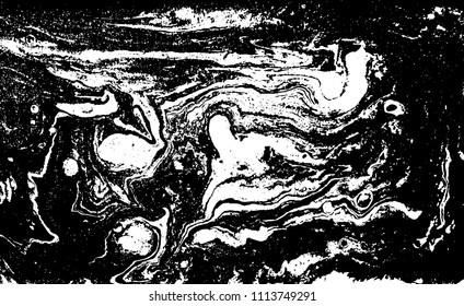 Black and white liquid texture. Hand drawn marbling illustration. Abstract vector background. Monochrome marble pattern.