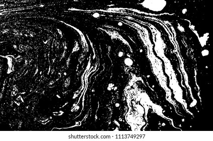 Black and white liquid texture. Hand drawn marbling illustration. Abstract vector background. Monochrome marble pattern.