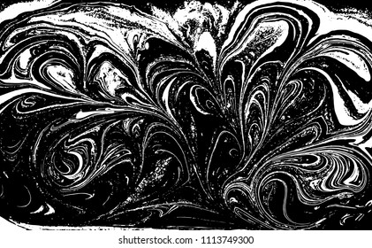 Black and white liquid texture. Hand drawn marbling illustration. Abstract vector background. Monochrome marble pattern.