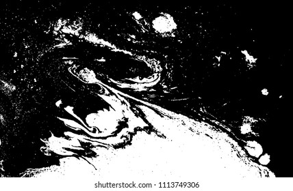 Black and white liquid texture. Hand drawn marbling illustration. Abstract vector background. Monochrome marble pattern.
