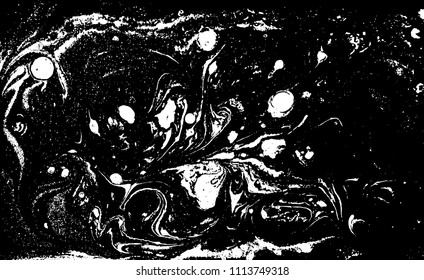 Black and white liquid texture. Hand drawn marbling illustration. Abstract vector background. Monochrome marble pattern.