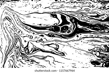 Black and white liquid texture. Hand drawn marbling illustration. Abstract vector background. Monochrome marble pattern.