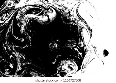 Black and white liquid texture. Hand drawn marbling illustration. Abstract vector background. Monochrome marble pattern.