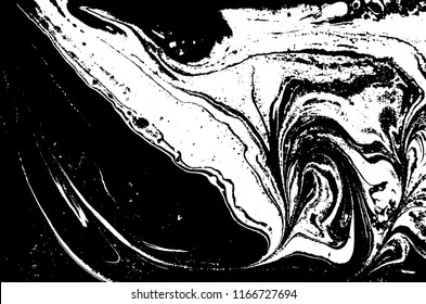 Black and white liquid texture. Hand drawn marbling illustration. Abstract vector background. Monochrome marble pattern.