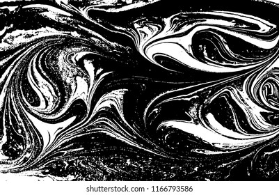 Black and white liquid texture. Hand drawn marbling illustration. Abstract vector background. Monochrome marble pattern.