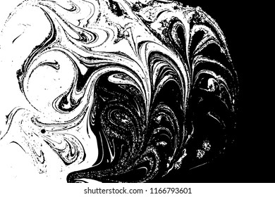 Black and white liquid texture. Hand drawn marbling illustration. Abstract vector background. Monochrome marble pattern.