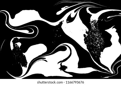 Black and white liquid texture. Hand drawn marbling illustration. Abstract vector background. Monochrome marble pattern.