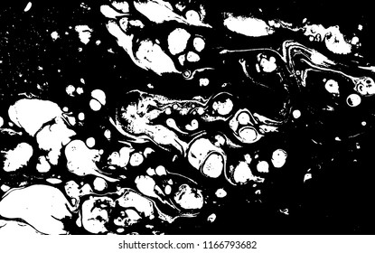 Black and white liquid texture. Hand drawn marbling illustration. Abstract vector background. Monochrome marble pattern.