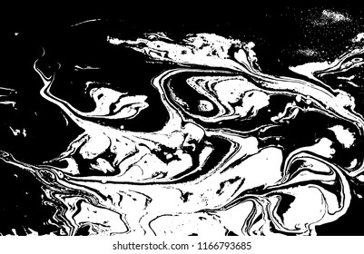 Black and white liquid texture. Hand drawn marbling illustration. Abstract vector background. Monochrome marble pattern.