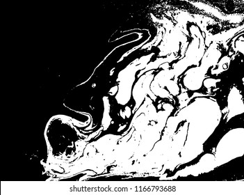 Black and white liquid texture. Hand drawn marbling illustration. Abstract vector background. Monochrome marble pattern.