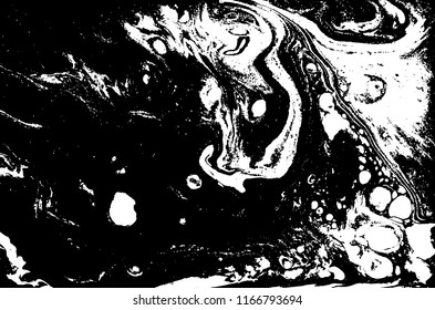 Black and white liquid texture. Hand drawn marbling illustration. Abstract vector background. Monochrome marble pattern.