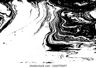 Black and white liquid texture. Hand drawn marbling illustration. Abstract vector background. Monochrome marble pattern.