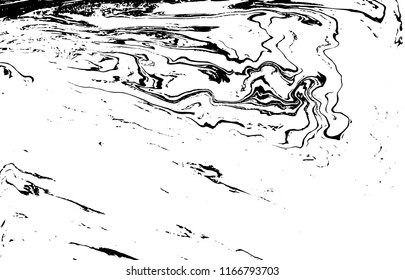 Black and white liquid texture. Hand drawn marbling illustration. Abstract vector background. Monochrome marble pattern.