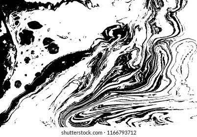 Black and white liquid texture. Hand drawn marbling illustration. Abstract vector background. Monochrome marble pattern.